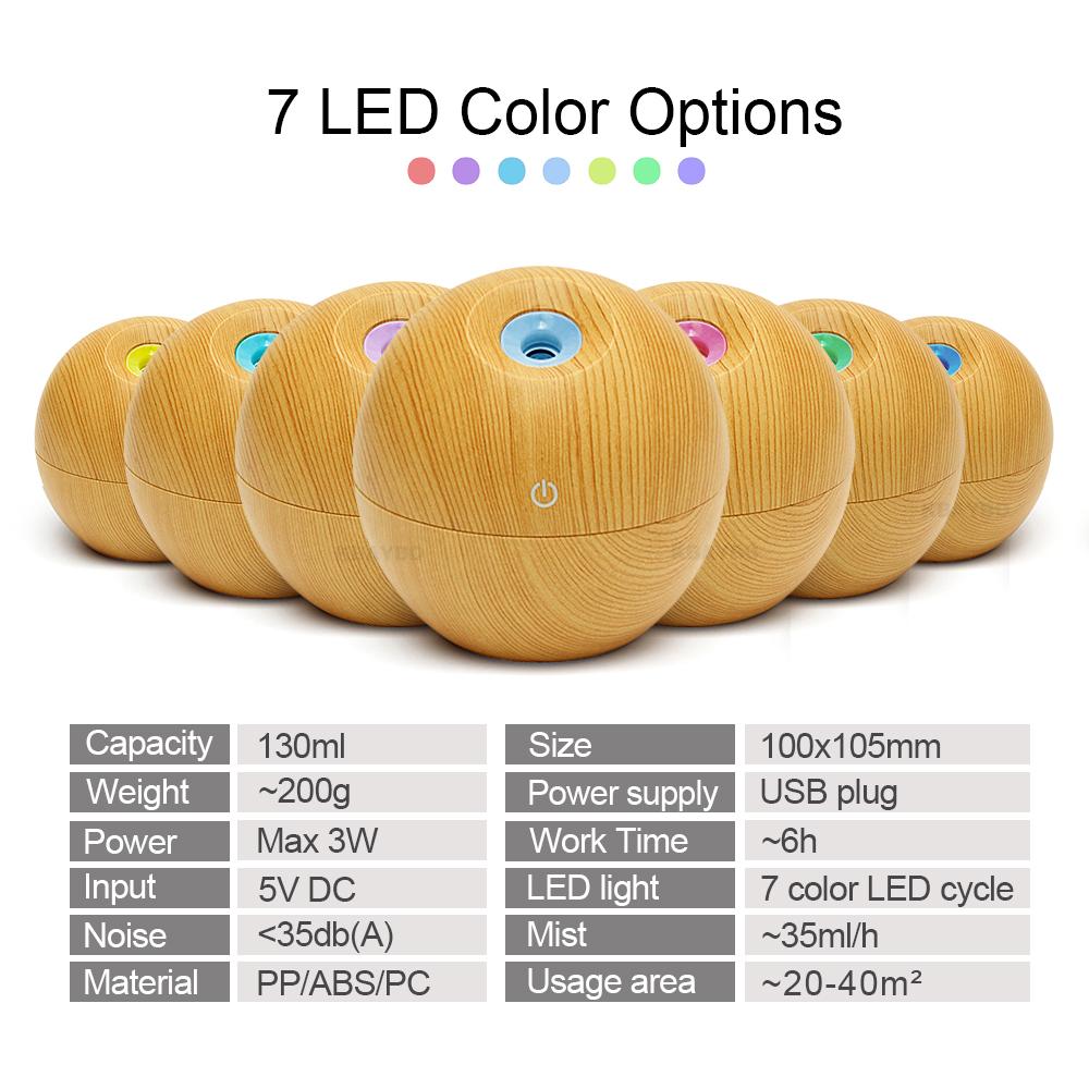 130ml USB Aroma Essential Oil Diffuser & Ultrasonic Mist Humidifier