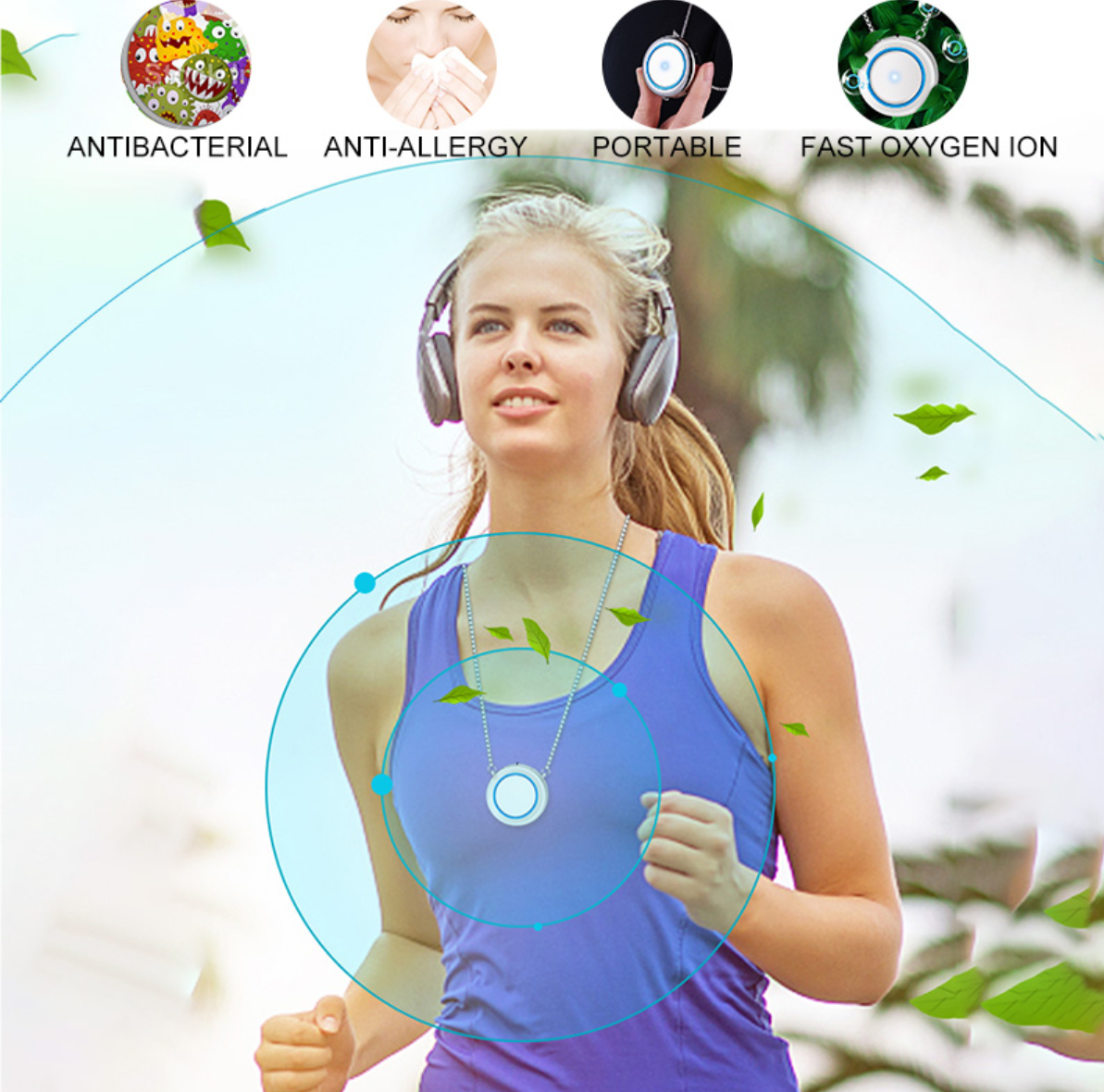 Wearable Air Purifier Necklace - Mini Portable USB Air Cleaner with Negative Ion Generator