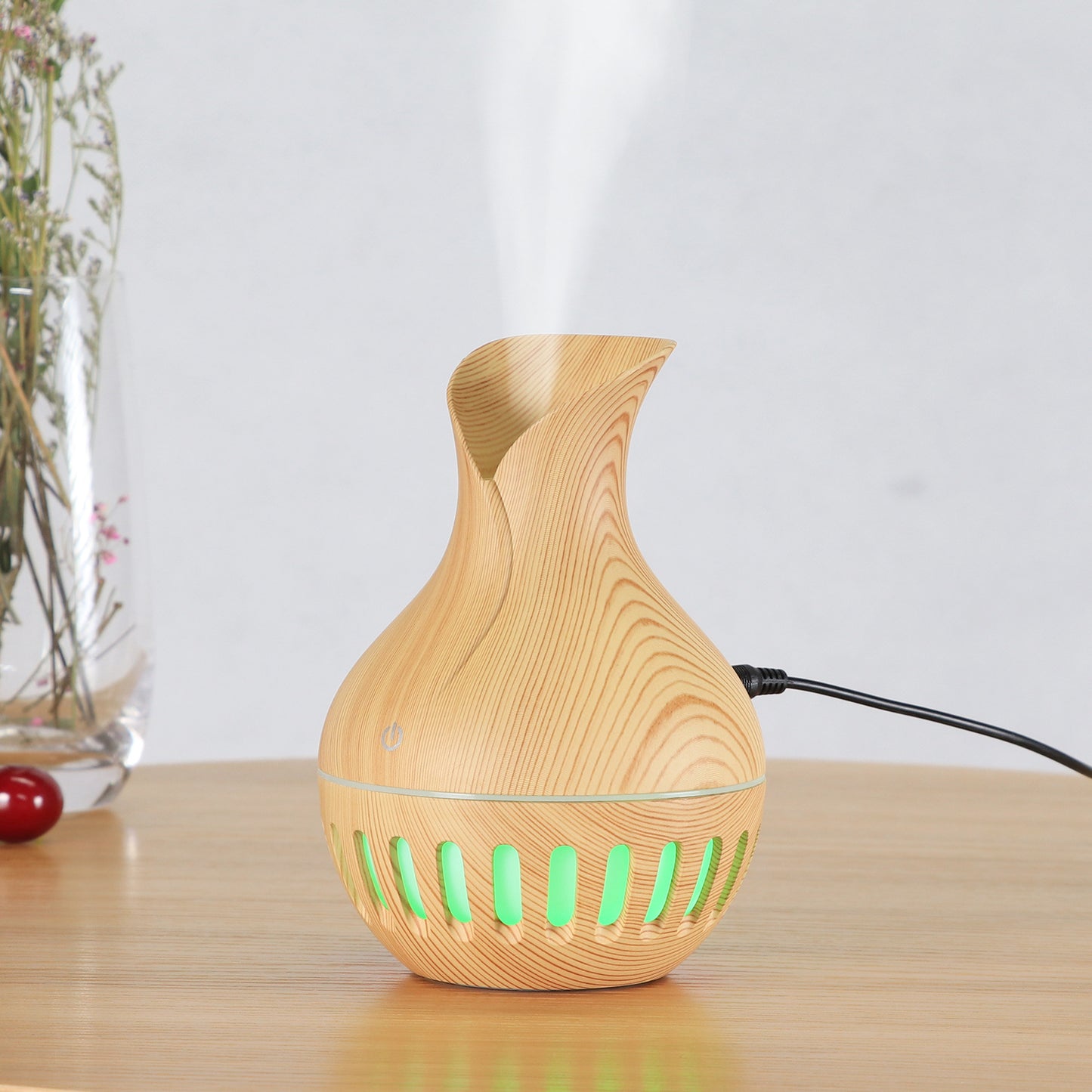 Wood Grain Hollow Humidifier - USB Charging Air Purifier for Fresh Indoor Air
