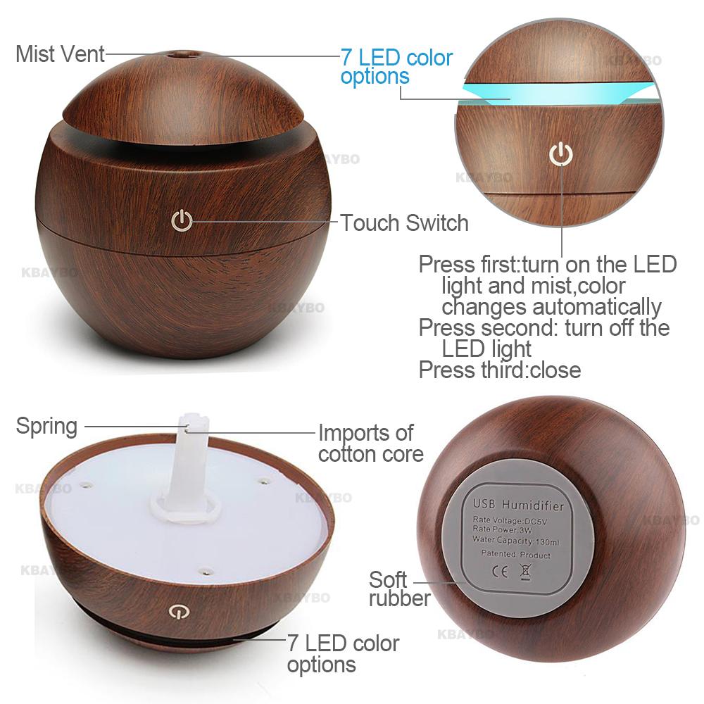 USB Aroma Essential Oil Diffuser Ultrasonic Cool Mist Humidifier Air Purifier with 7 Color LED Night Light