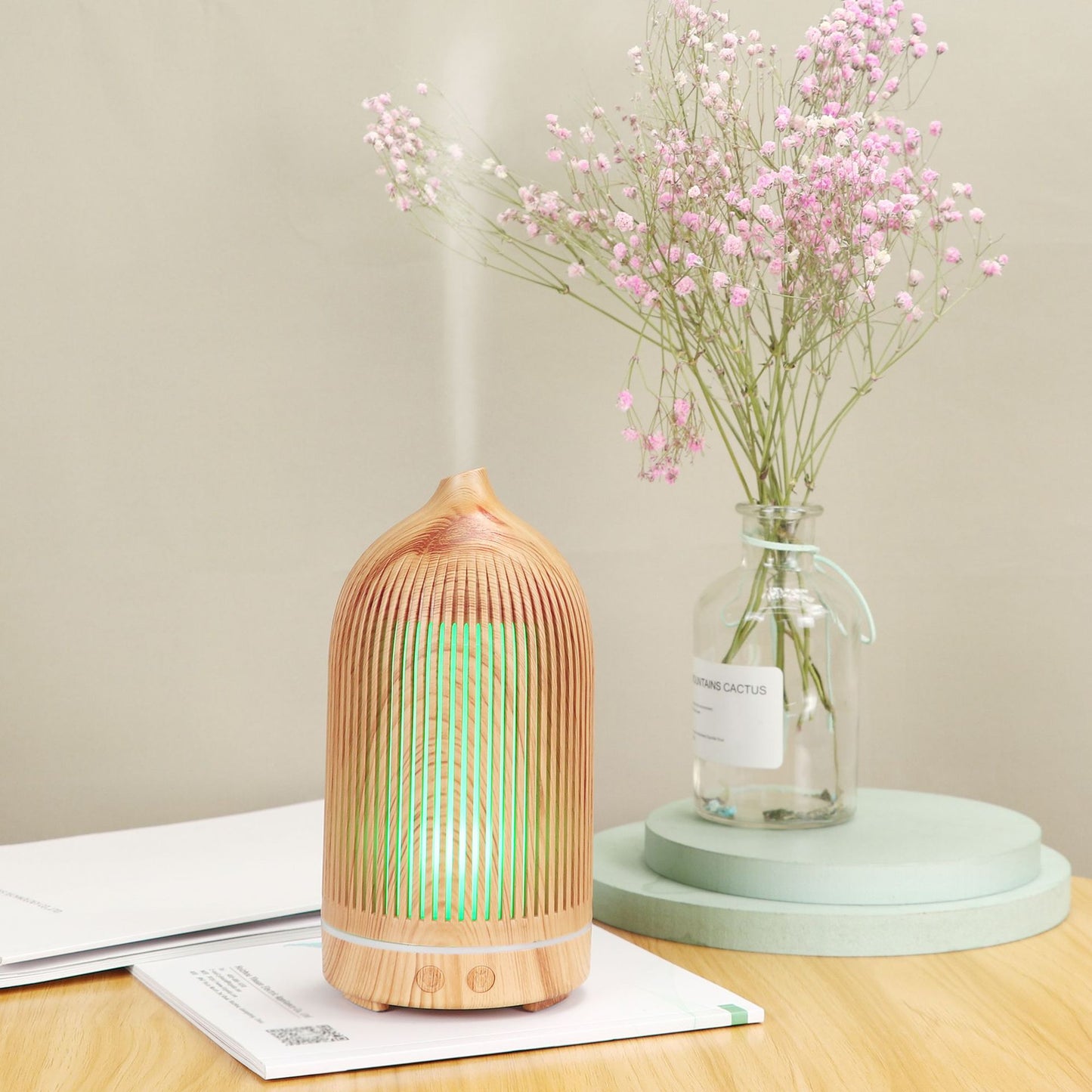 5V Colorful Aroma Diffuser - Mini Desktop USB Humidifier with Wood Grain Finish