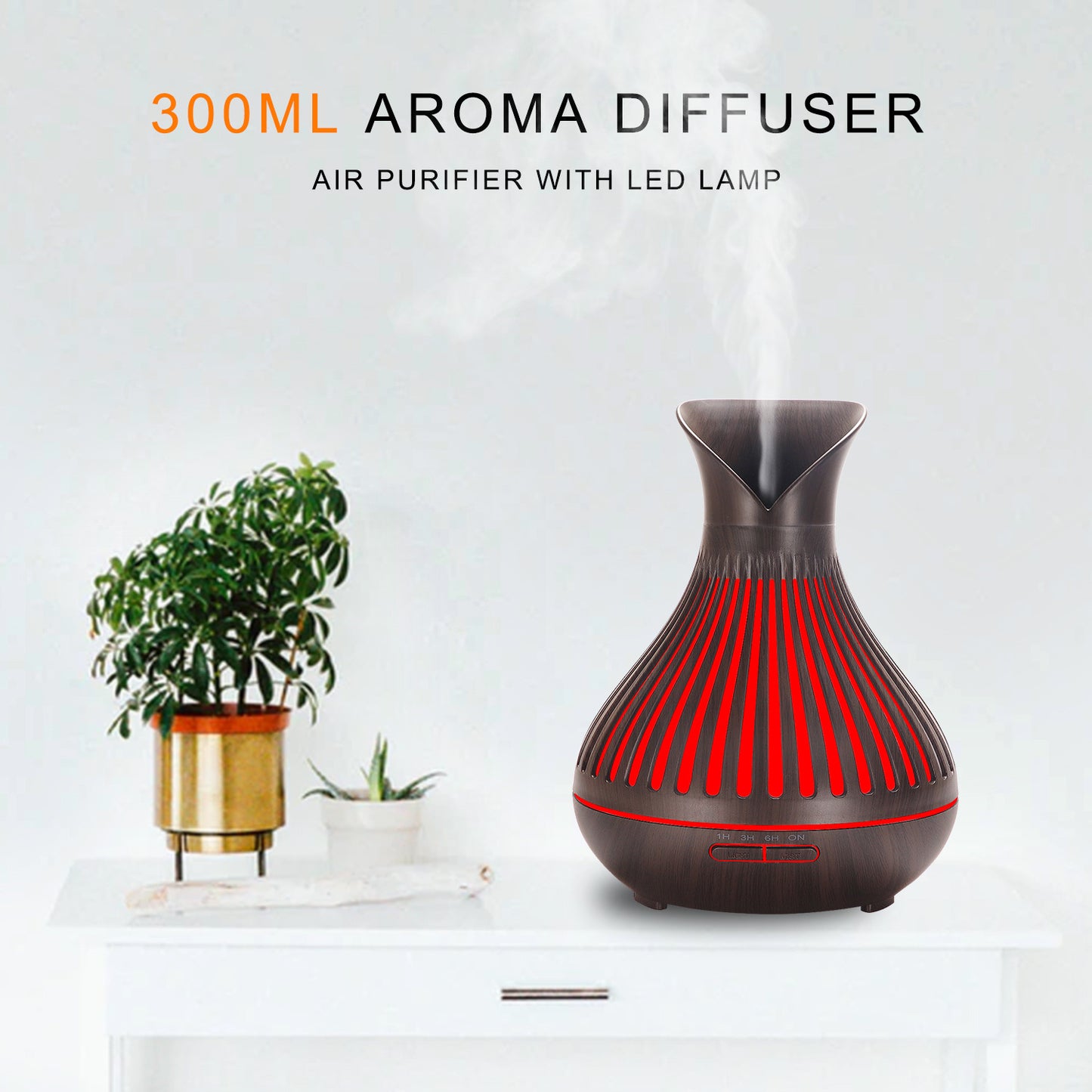Aroma Diffuser 500ml Wood Grain Humidifier - Large Petal Aroma Diffuser