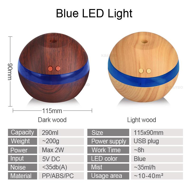 USB Ultrasonic Humidifier 290ml Aroma Diffuser - Essential Oil Aromatherapy with LED Light