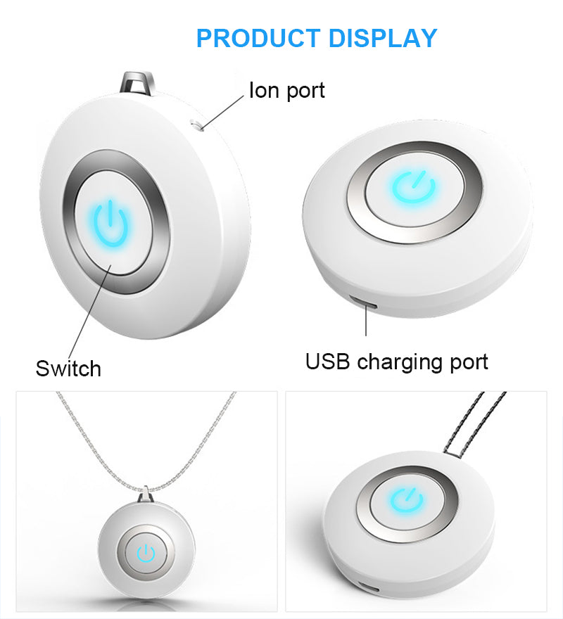 Wearable Air Purifier Necklace - Mini Portable USB Air Cleaner with Negative Ion Generator