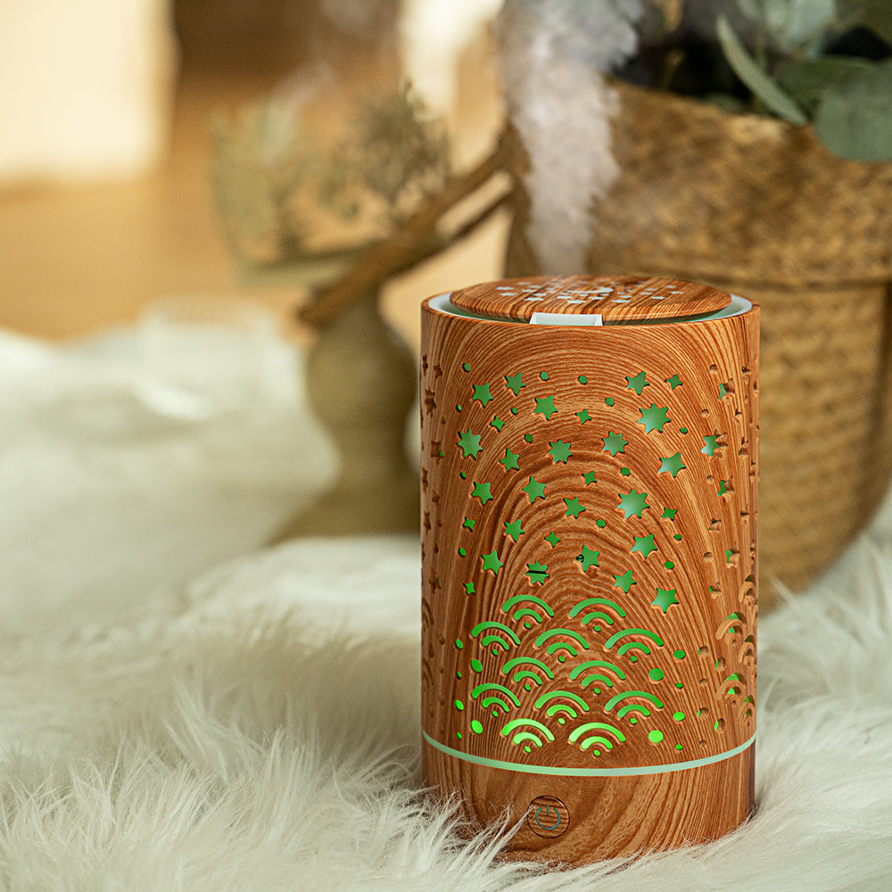 Wood Grain Starry Sky Aroma Diffuser - Ultrasonic Essential Oil Humidifier