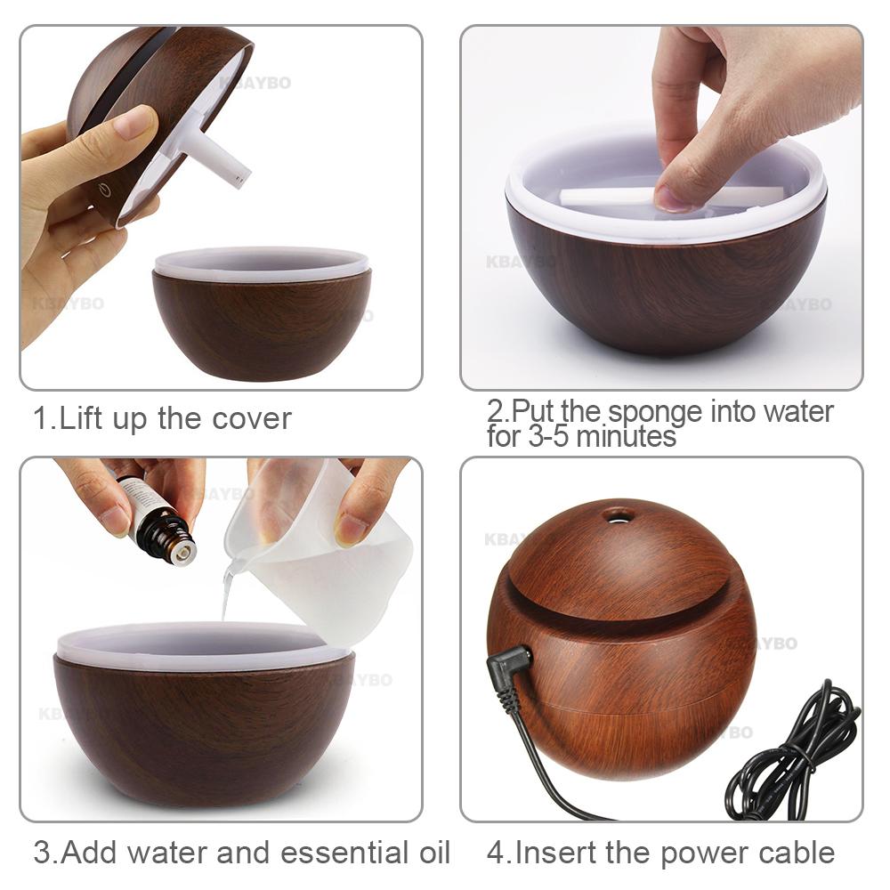 USB Aroma Essential Oil Diffuser Ultrasonic Cool Mist Humidifier Air Purifier with 7 Color LED Night Light