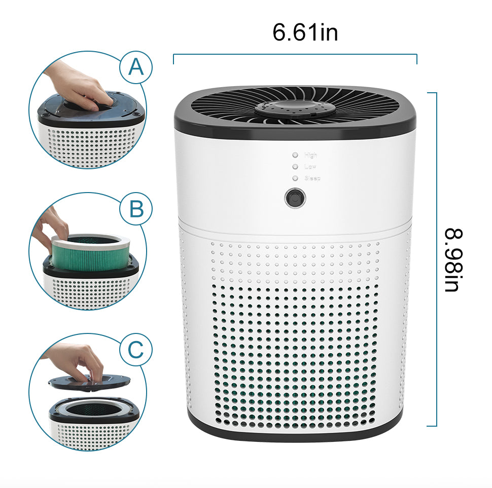 Portable Air Purifier for Small Bedrooms - Cigarette Smoke and Dust Removal