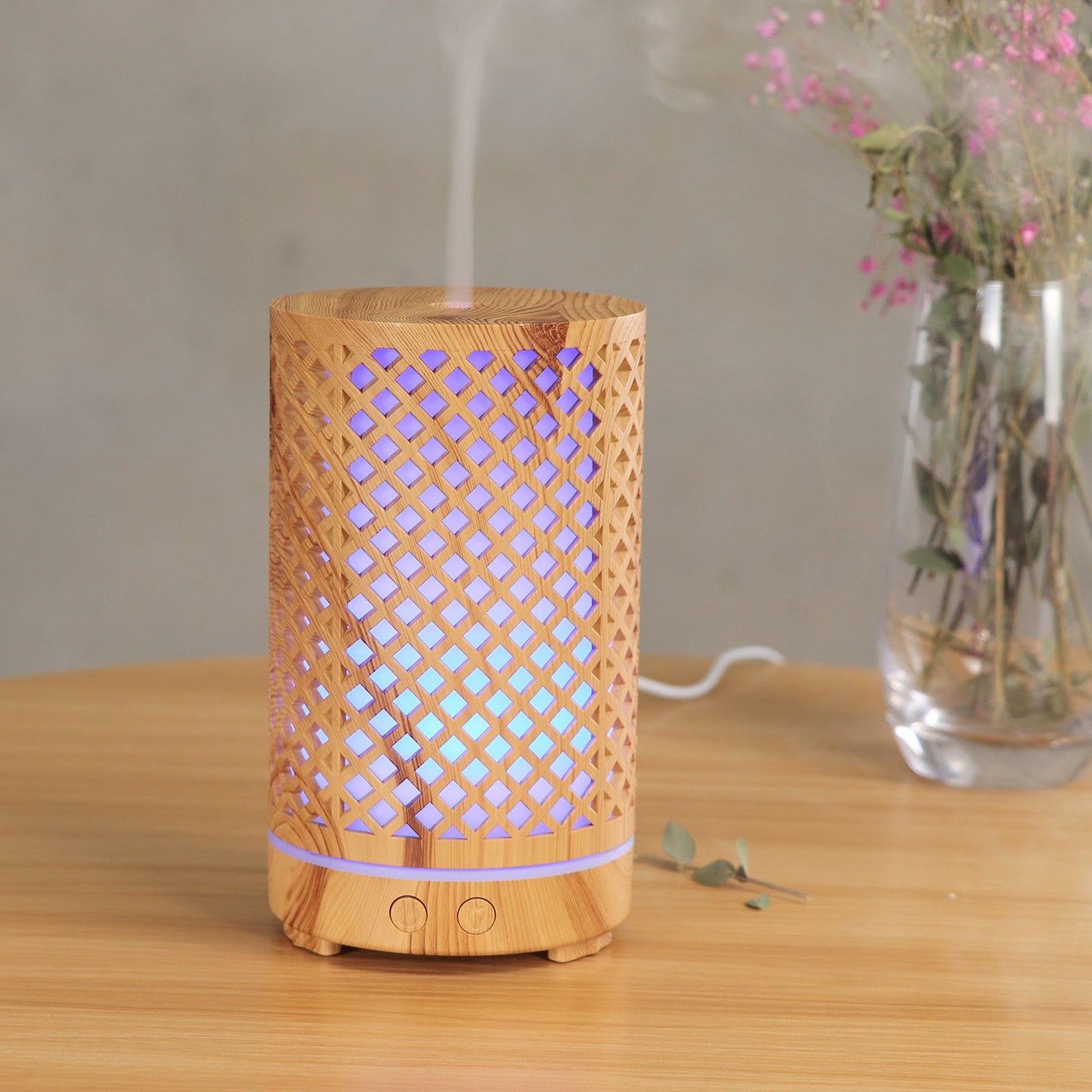 New Hollow Lattice Wood Grain Aromatherapy Humidifier - 200ml for Home & Office