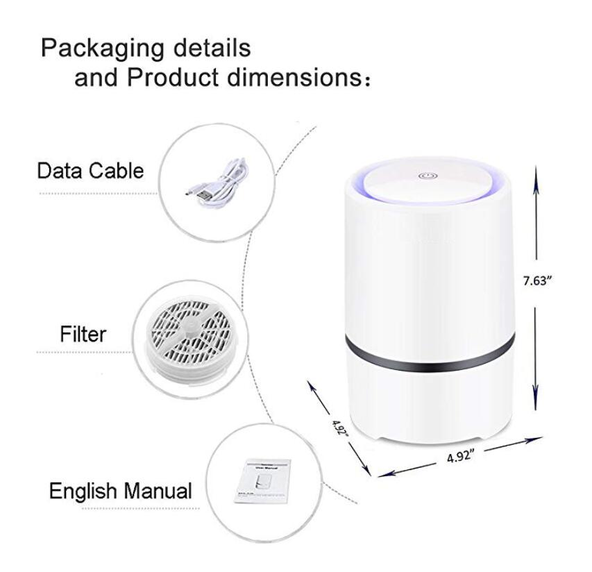 Cigarette Smoke Odor Absorber Air Purifier with HEPA Filters - Low Noise and USB Powered