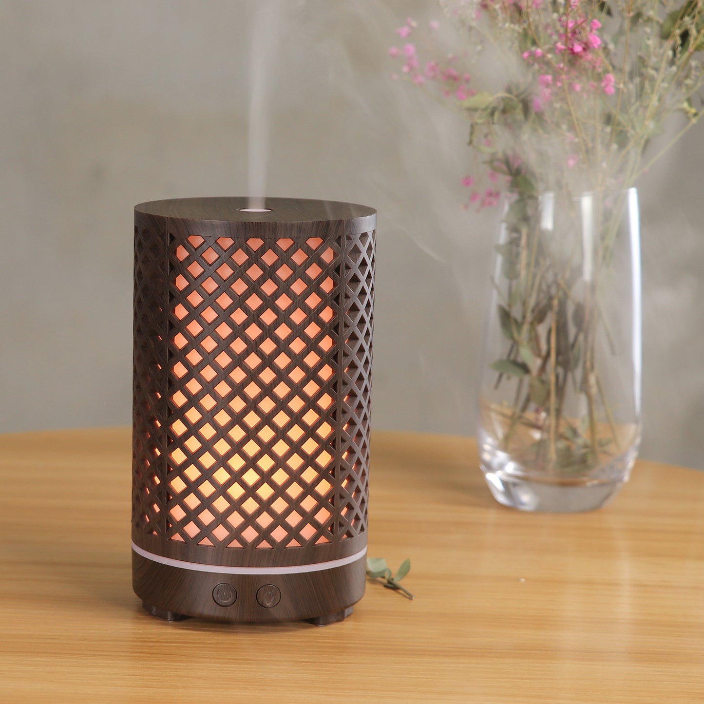 New Hollow Lattice Wood Grain Aromatherapy Humidifier - 200ml for Home & Office