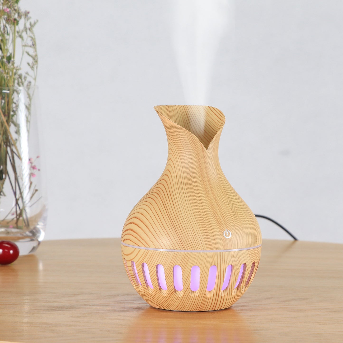 Wood Grain Hollow Humidifier - USB Charging Air Purifier for Fresh Indoor Air