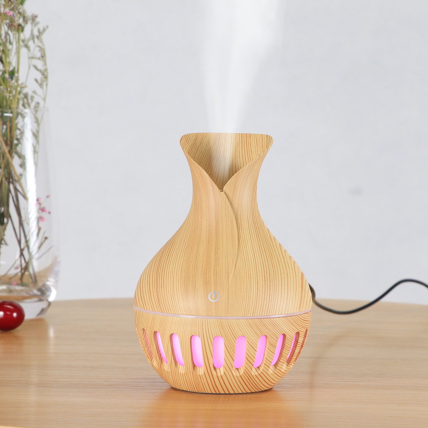 Wood Grain Hollow Humidifier - USB Charging Air Purifier for Fresh Indoor Air