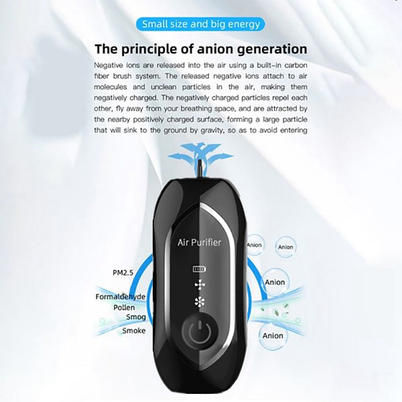 Portable Personal Necklace Air Purifier - USB Rechargeable Mini Ionic Cleaner