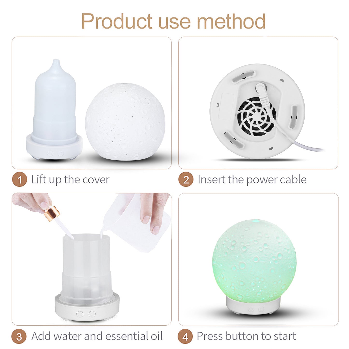 Round Moon Ceramic Aroma Diffuser Humidifier - Desktop Ultrasonic Aroma Diffuser