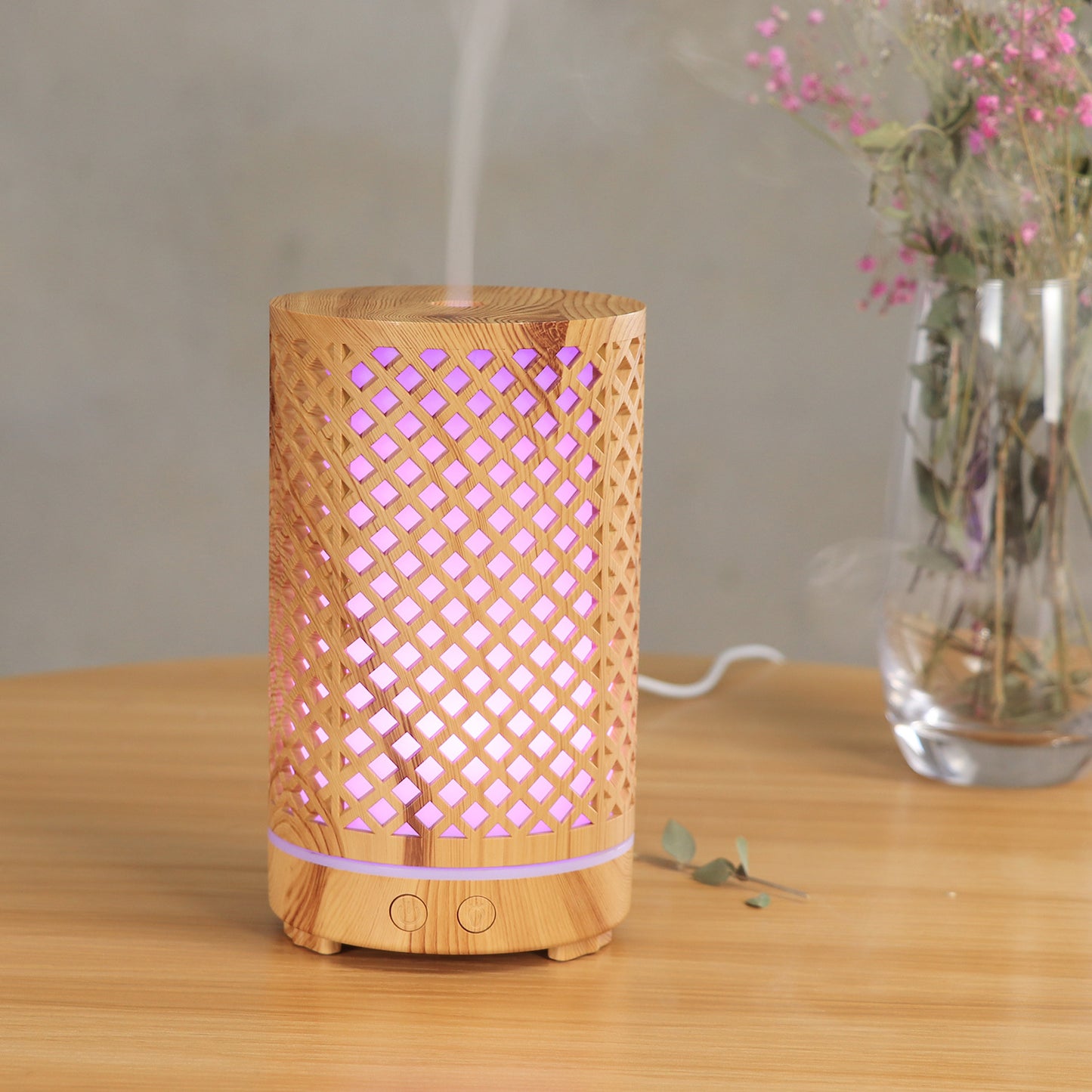 New Hollow Lattice Wood Grain Aromatherapy Humidifier - 200ml for Home & Office