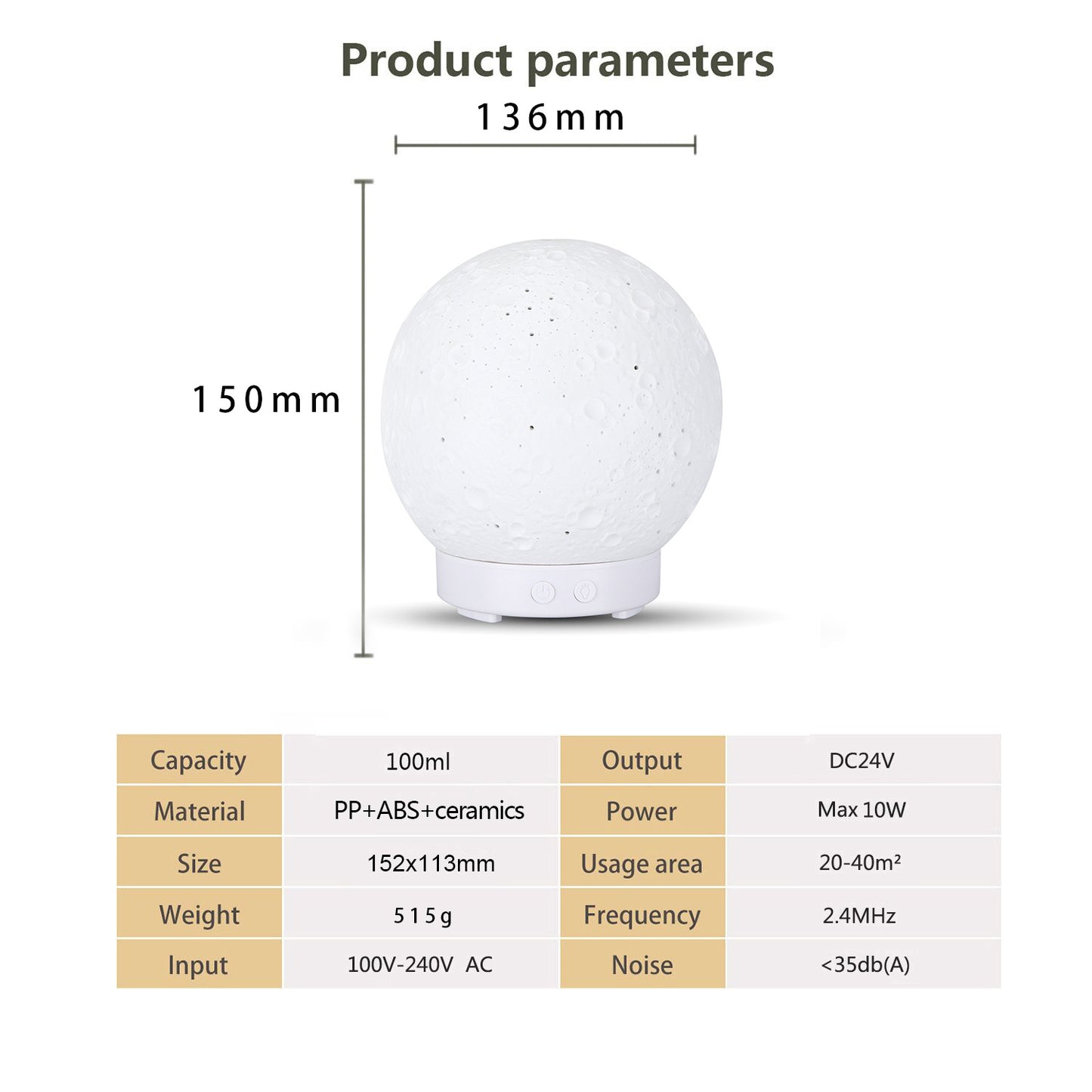 Round Moon Ceramic Aroma Diffuser Humidifier - Desktop Ultrasonic Aroma Diffuser