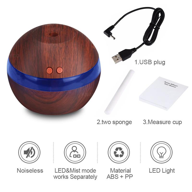 USB Ultrasonic Humidifier 290ml Aroma Diffuser - Essential Oil Aromatherapy with LED Light