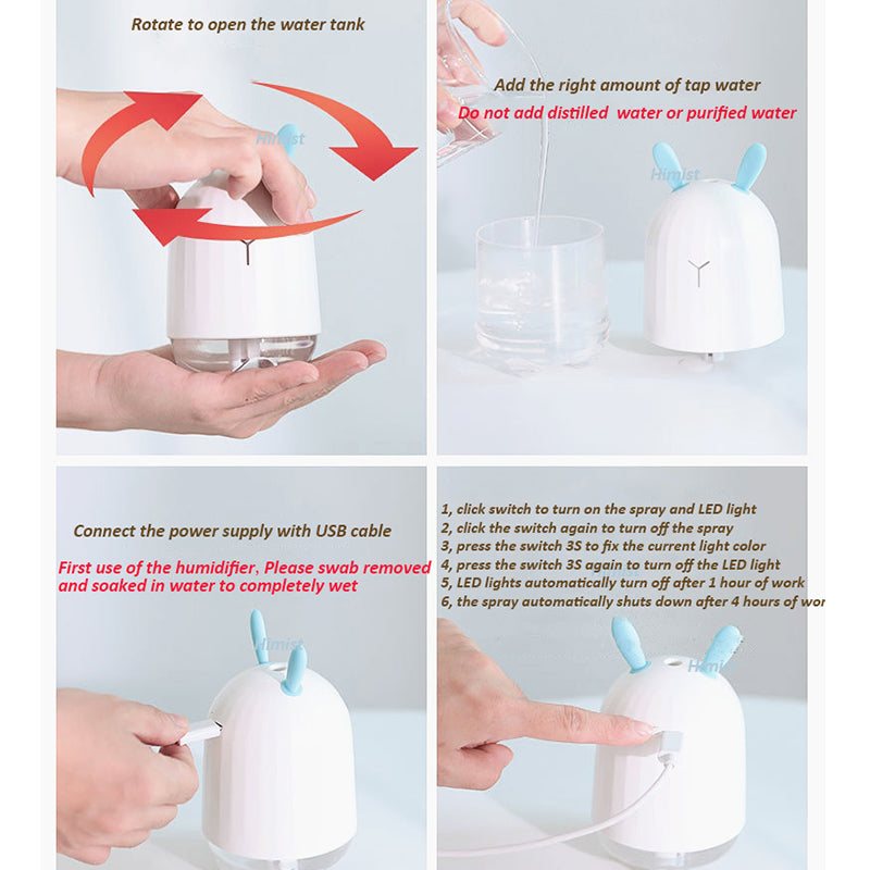 Lovely Rabbit Air Humidifier & Aroma Diffuser - Mini USB Ultrasonic Cool Mist Maker for Fresh Air