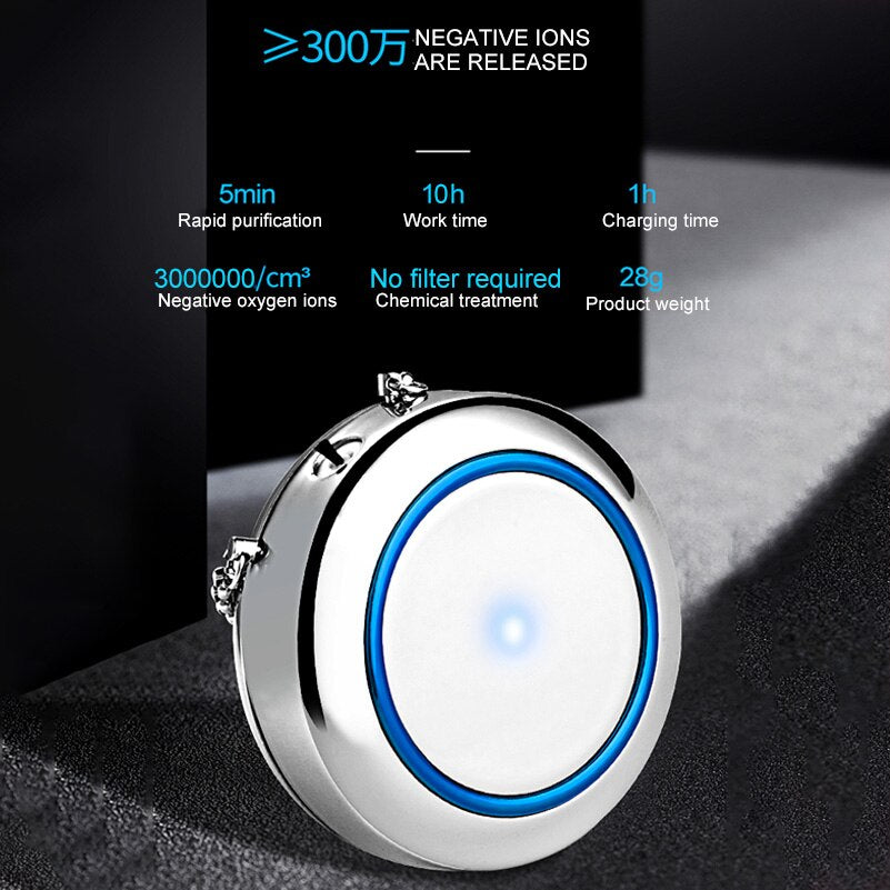 Necklace Air Purifier Pendant - Negative Ion Air Cleaner USB Filter PM2.5