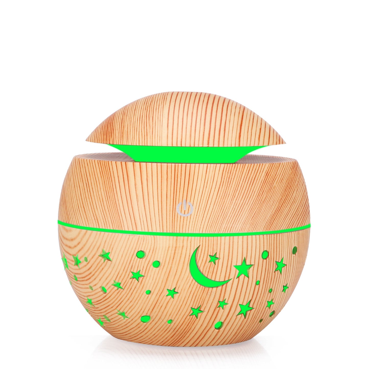 Starry Wood Grain Hollow Star Moon Humidifier - Mini Portable Aroma Diffuser with Colorful Light