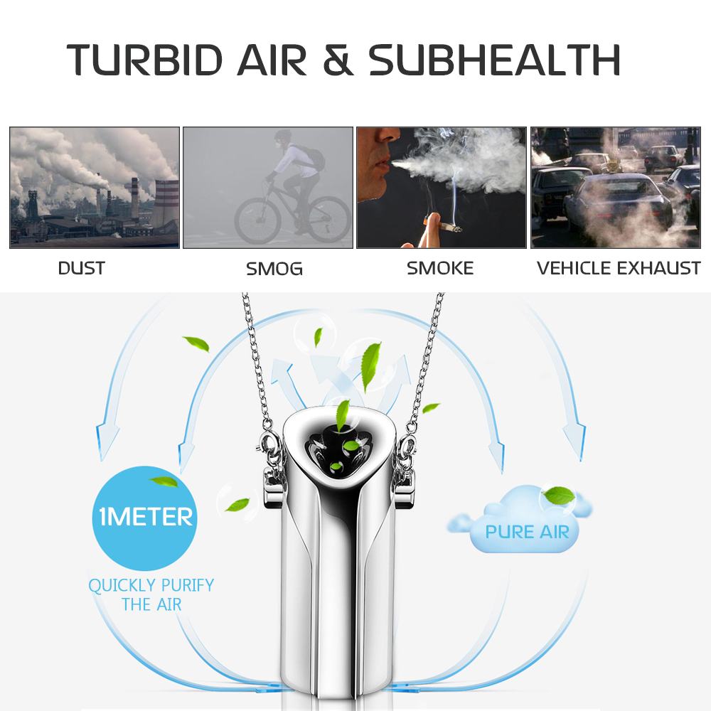 Portable USB Wearable Air Purifier Necklace - Negative Ion Anion Cleaner