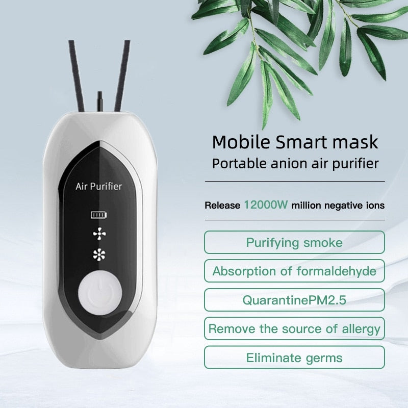 Portable Personal Necklace Air Purifier - USB Rechargeable Mini Ionic Cleaner