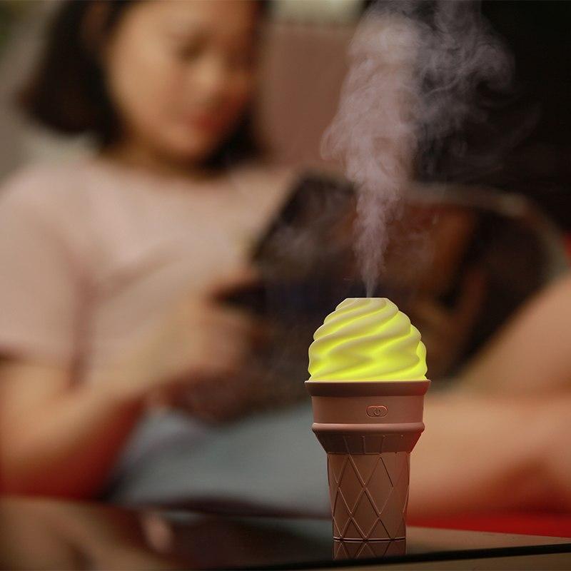 LED Ice Cream Ultrasonic Humidifier - USB Aromatherapy for Home and Car