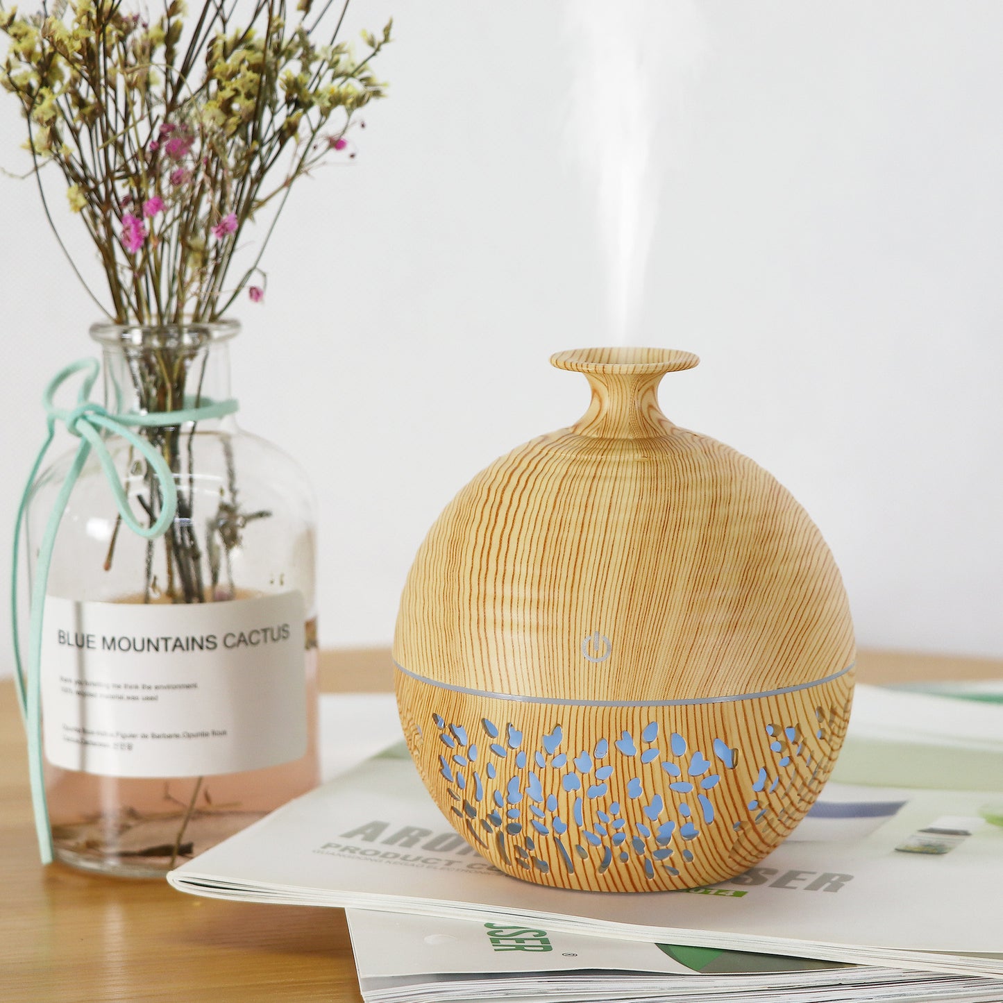 Wood Grain Hollow Humidifier - USB Home & Office Air Quality Booster