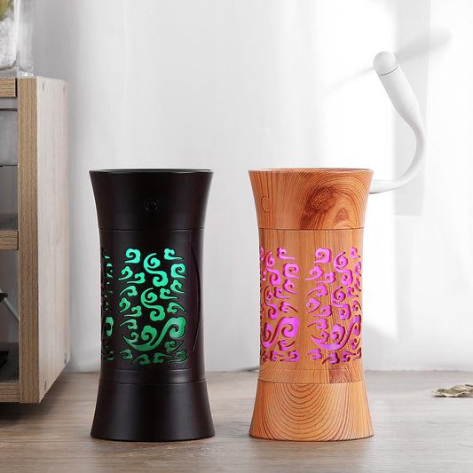 Wood Grain Hollow Humidifier - Mini USB Aromatherapy Air Cleaner