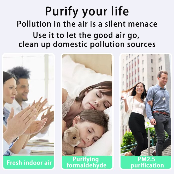 USB Portable Wearable Air Purifier Necklace - Negative Ion Freshener for Clean Air