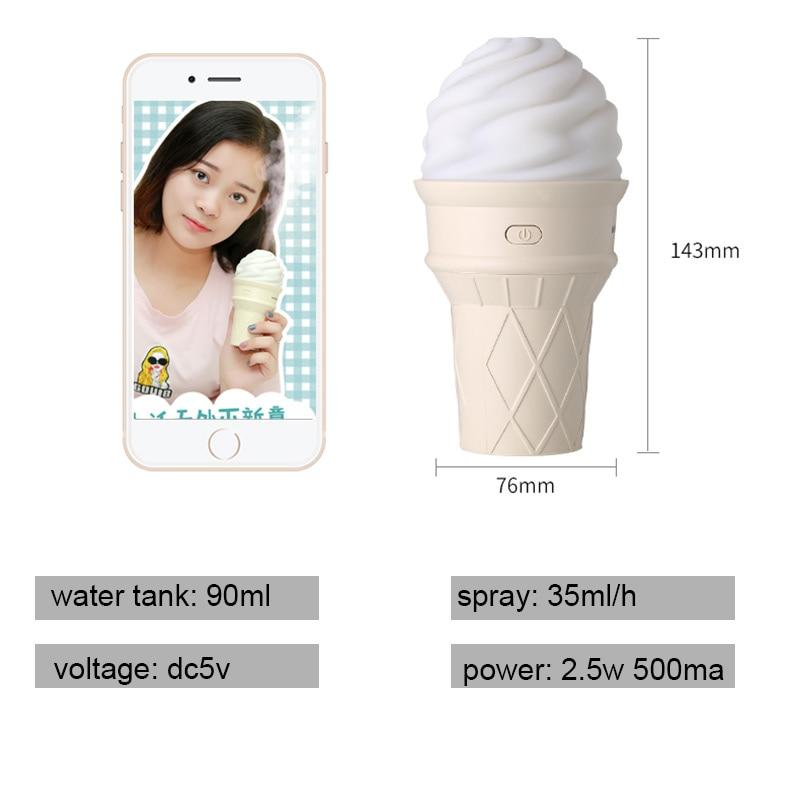 LED Ice Cream Ultrasonic Humidifier - USB Aromatherapy for Home and Car