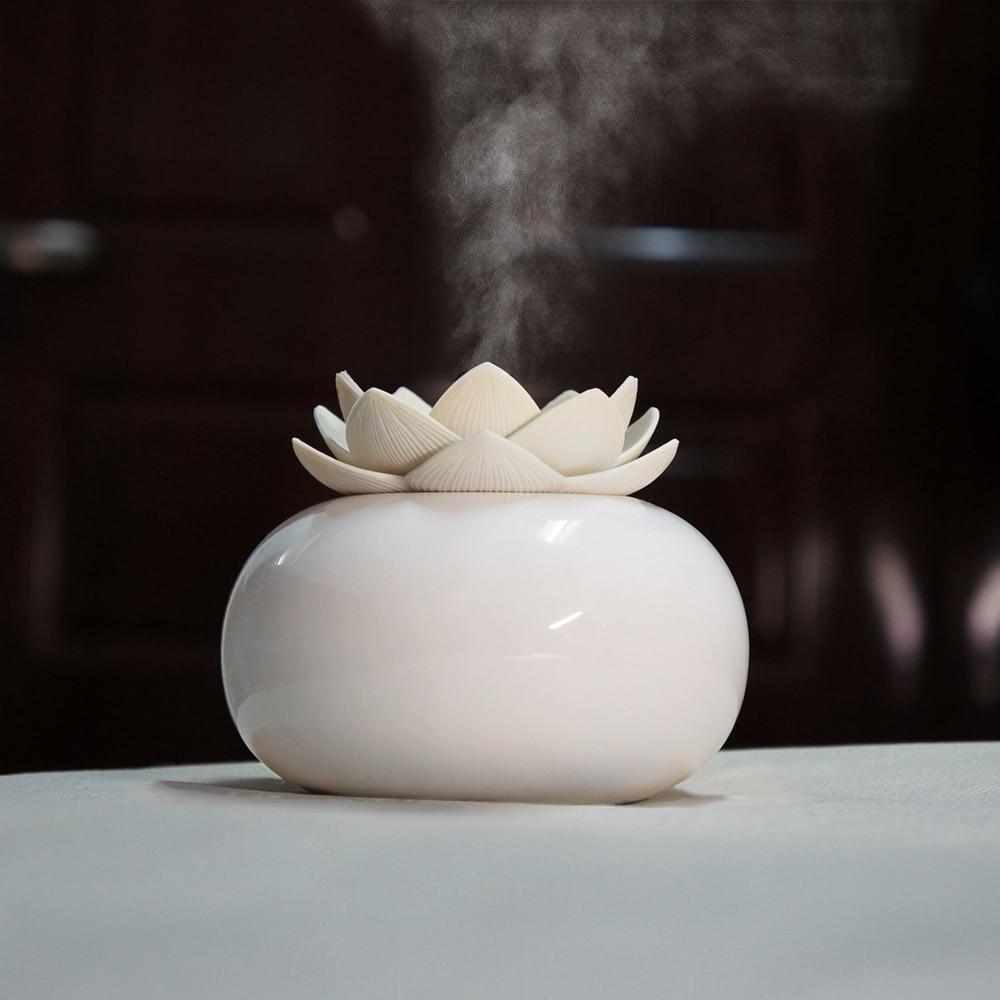 200ML Ceramic Ultrasonic Aroma Humidifier - Lotus Design Air Diffuser for Pure Fresh Air