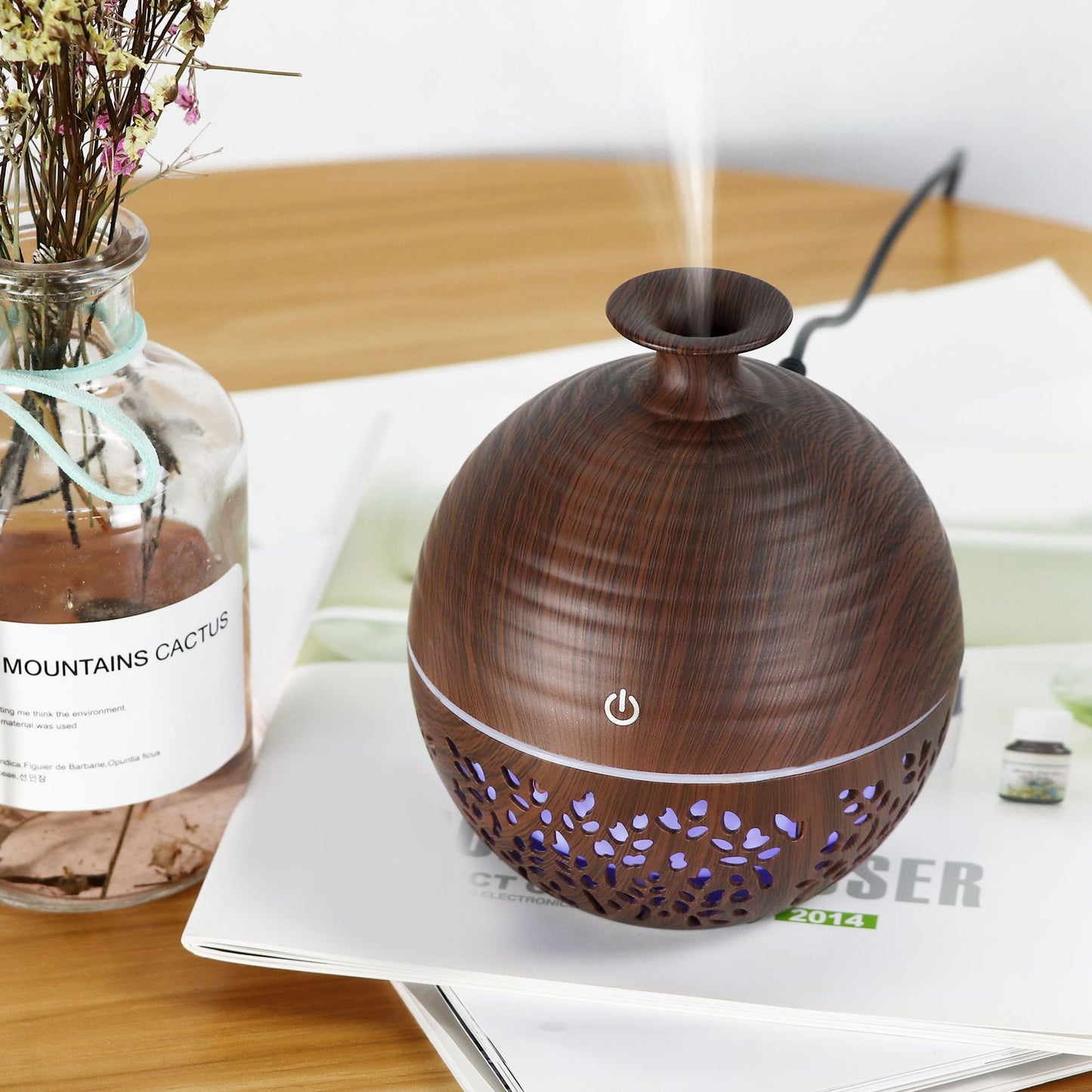 Wood Grain Hollow Humidifier - USB Home & Office Air Quality Booster