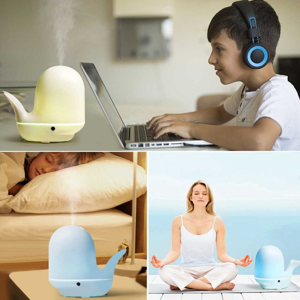 Creative Pat Light Whale Air Humidifier - Ultrasonic Aroma Essential Oil Diffuser for Fresh Air