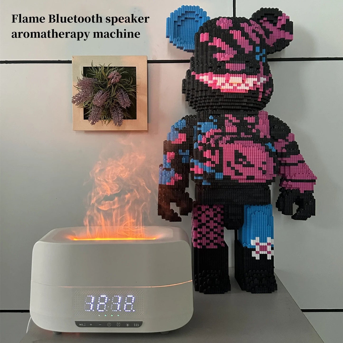 Multifunctional Atmosphere Light Sleep Wireless Bluetooth Speaker Flame Humidifier Aromatherapy Machine with Digital Display Clock