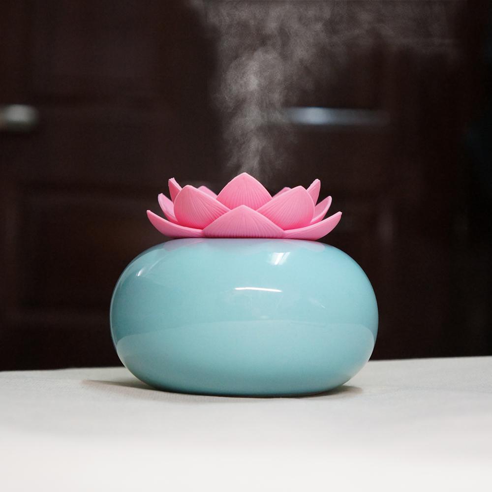 200ML Ceramic Ultrasonic Aroma Humidifier - Lotus Design Air Diffuser for Pure Fresh Air