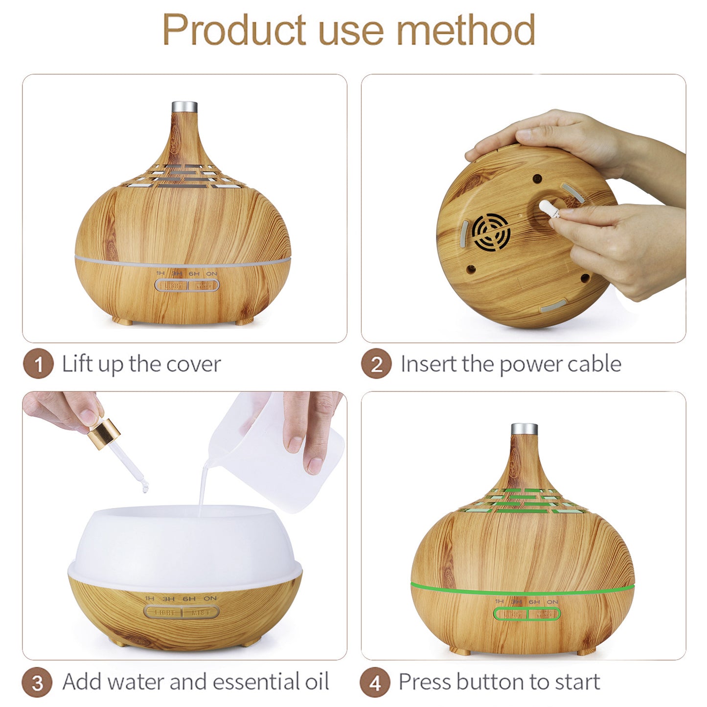 400ml Wood Grain Aroma Diffuser Humidifier - Portable Home Purifier