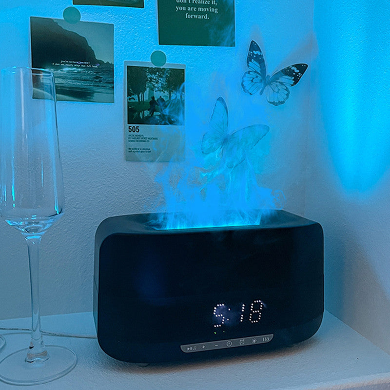 Multifunctional Atmosphere Light Sleep Wireless Bluetooth Speaker Flame Humidifier Aromatherapy Machine with Digital Display Clock