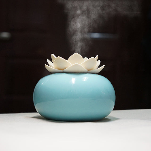 200ML Ceramic Ultrasonic Aroma Humidifier - Lotus Design Air Diffuser for Pure Fresh Air