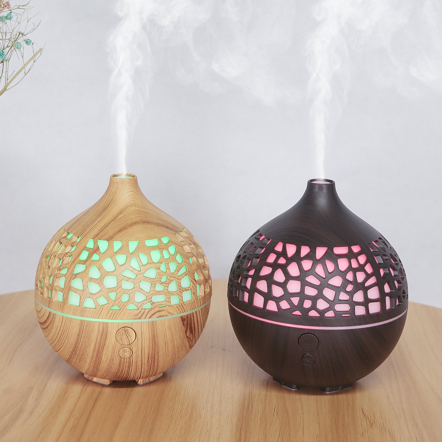 5V Hollow Wood Grain Humidifier - 180ml USB Desktop Aroma Diffuser