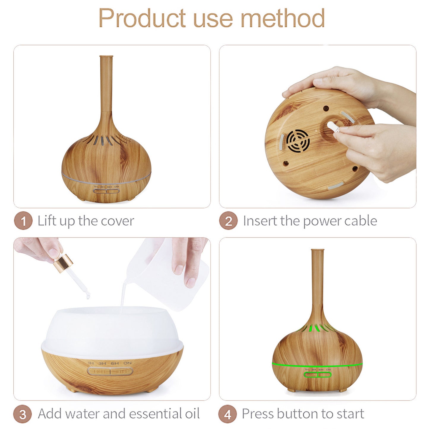 Wood Grain Mini Incense Machine - Colorful Glare Humidifier for Aromatherapy