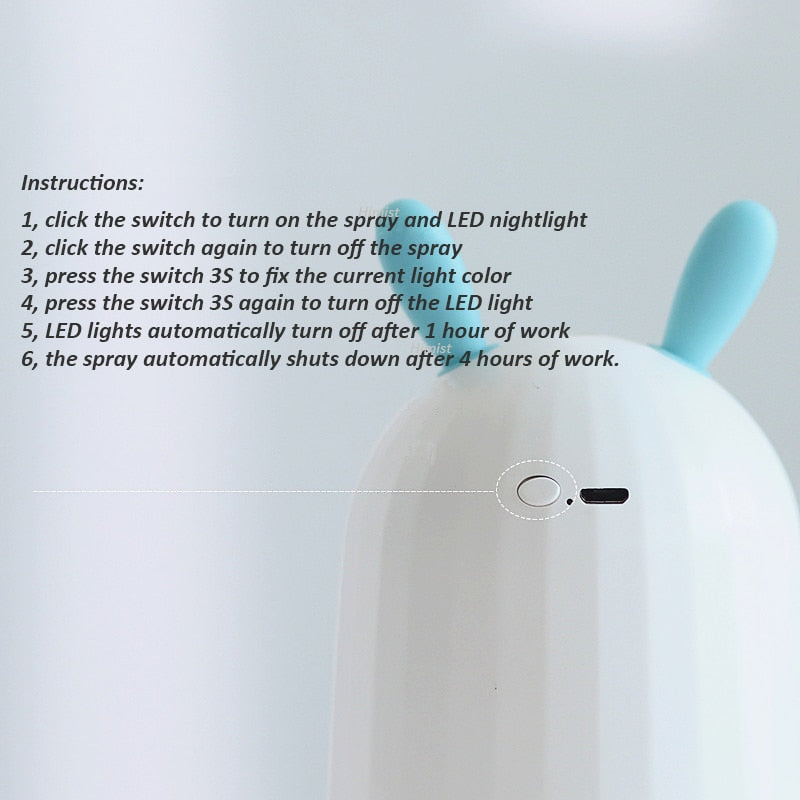 Lovely Rabbit Air Humidifier & Aroma Diffuser - Mini USB Ultrasonic Cool Mist Maker for Fresh Air