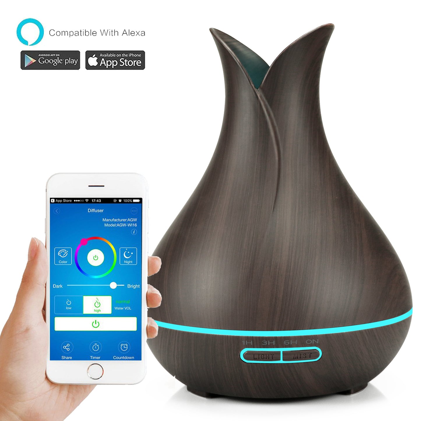 400ml Wood Grain Wifi Remote Smart Aroma Diffuser