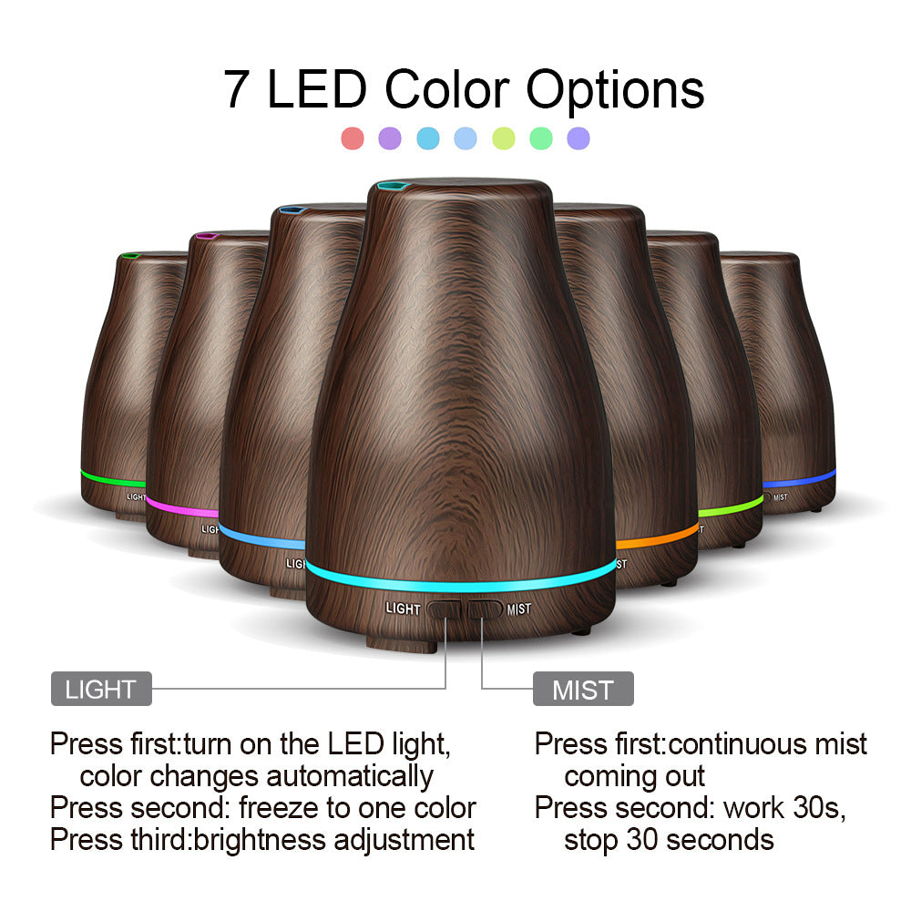 Air Home Humidifier Wood Grain Colorful Ultrasonic Aroma Diffuser 120ml