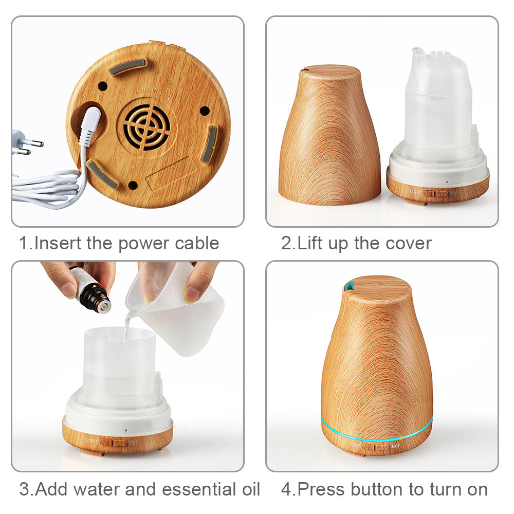 Air Home Humidifier Wood Grain Colorful Ultrasonic Aroma Diffuser 120ml