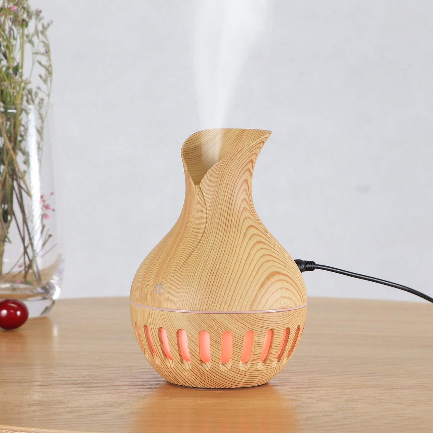 Wood Grain Hollow Humidifier - USB Charging Air Purifier for Fresh Indoor Air