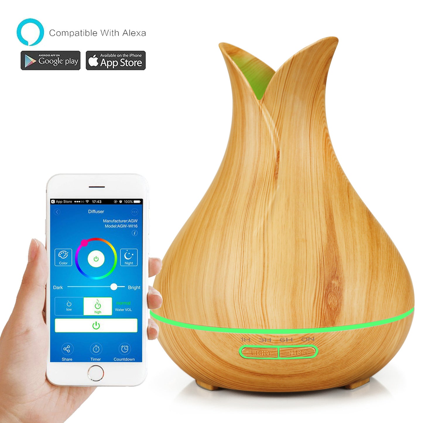 400ml Wood Grain Wifi Remote Smart Aroma Diffuser