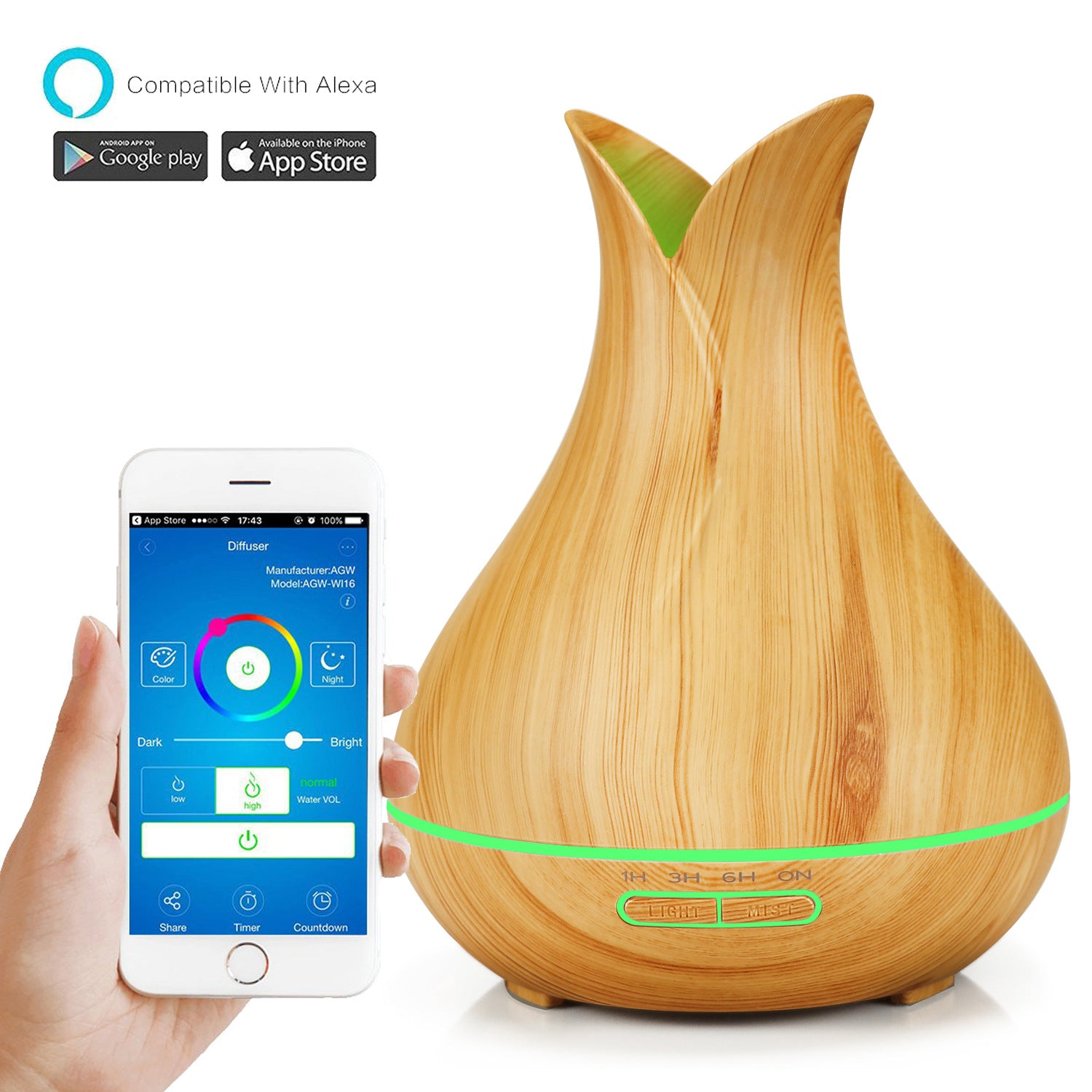 400ml Wood Grain Wifi Remote Smart Aroma Diffuser