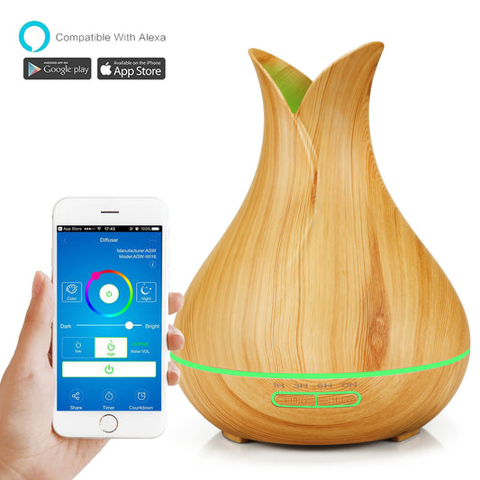 400ml Wood Grain Wifi Remote Smart Aroma Diffuser