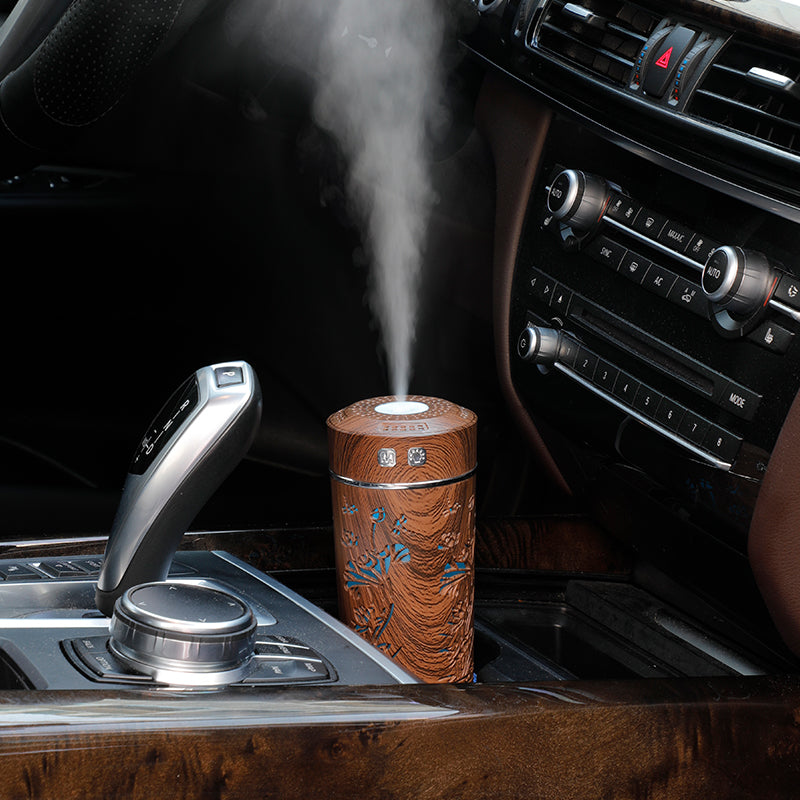 Wood Grain Lotus Cup Mini USB Aromatherapy Humidifier with Night Light